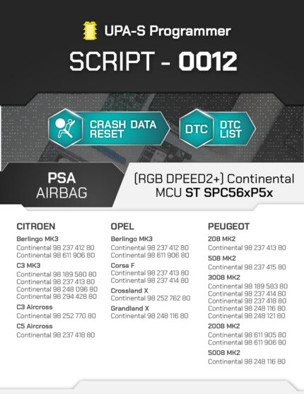 Script UPA-S PSA Airbag Continental SPC560P50 SPC56AP54