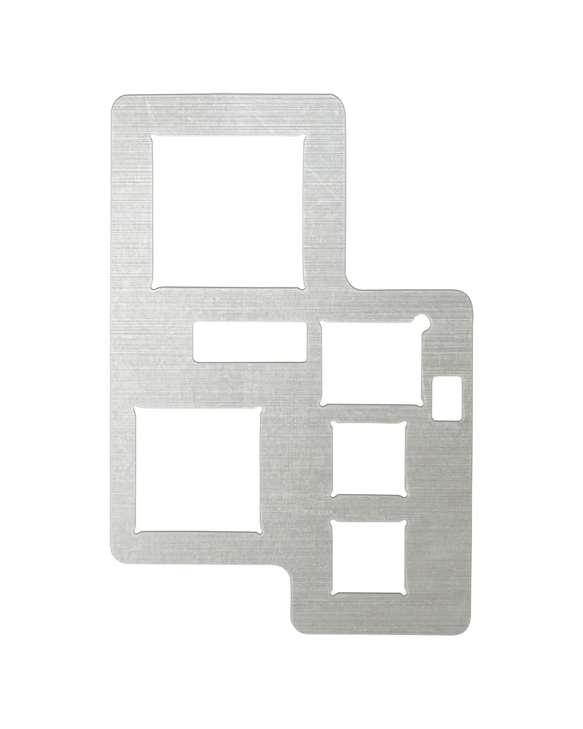 BeM-FIX-DIMA-TEMPLATE-1 Dima BeM FIX in acciaio inox per il posizionamento della memoria NAND Samsung K9F5608U0D da 9 × 11 mm.