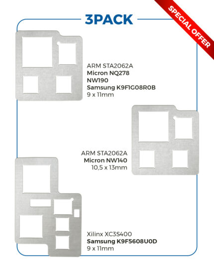 Kit di 3 dime BeM FIX in acciaio inox per il posizionamento delle memorie NAND delle unità Blue&Me ARM STA2062A e Xilinx XC3S400.