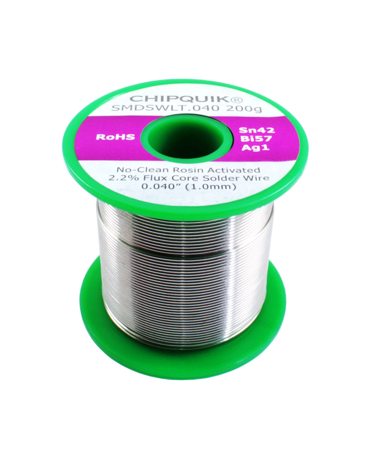 SLD-SNW-004-LF Bobina filo di saldatura LowTemp Lead Free Sn42Bi57Ag1 Ø 1,0 mm RA 2,2% da 200 g