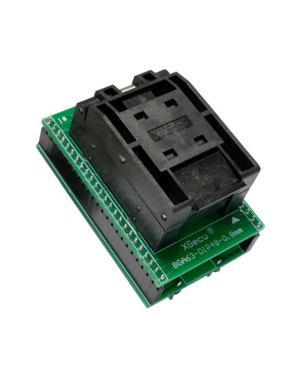 Adattatore VFBGA63 per XGecu Pro T56 con frame intercambiabili per memorie NAND da 9 × 11 e 10,5 × 13 mm.